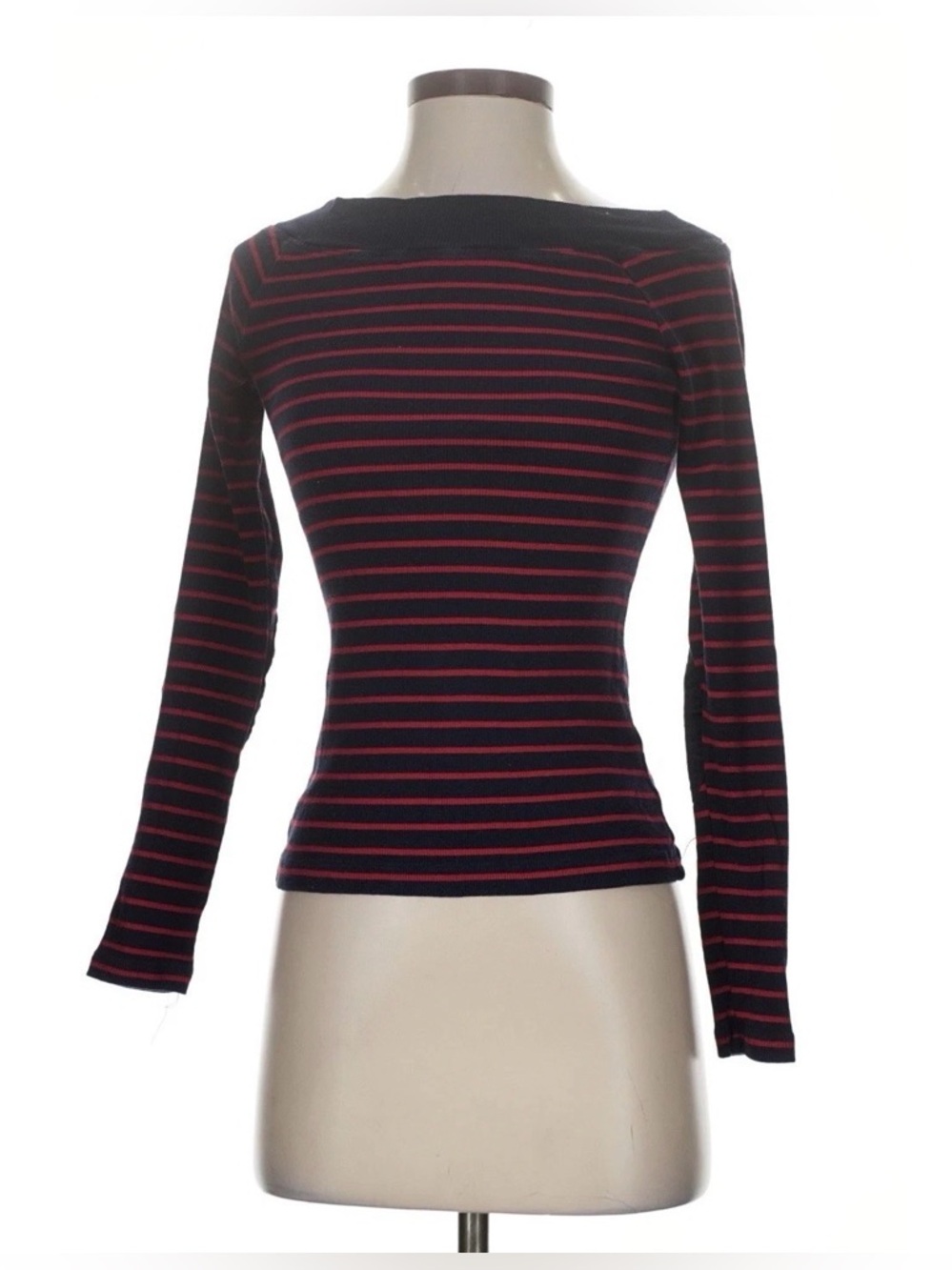 Lauren Ralph Lauren Navy Red Striped Boat Neck Top L Nautical Preppy Classic